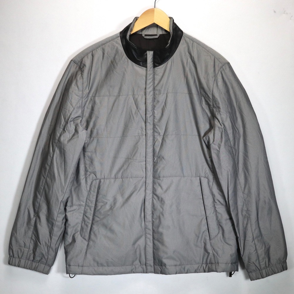 Maurizio Baldassari Mens Jacket EU 52 US L Grey Padded Leather Trim Full Zip